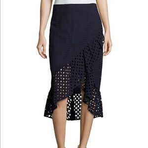 Trina Turk Navy Eyelet Lace Midi Skirt